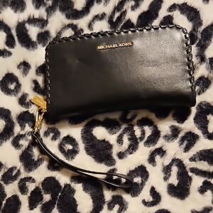 Michael Kors Black Leather Wristlet with Gold Details